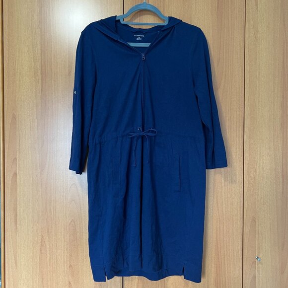 Swim Coverup Zip Drawstring Cotton Dress - Picture 1 of 4